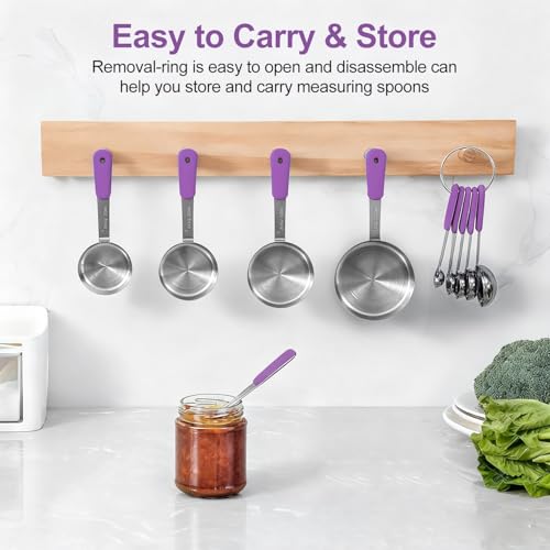 Bopei 10-Pcs Stainless Steel Measuring Cups & Spoons Set, Purple Handles - color: Purple