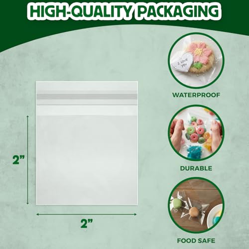 Seal Fresh Self Sealing Cellophane Bags - 2" x 2" (1000 Count) - Clear Plastic Resealable Cello Bag - Cellophane Treat Bags, Cookie Bags for Packaging, Candy bags, Cello Bags, Pastry Bags - size: 2" x 2"