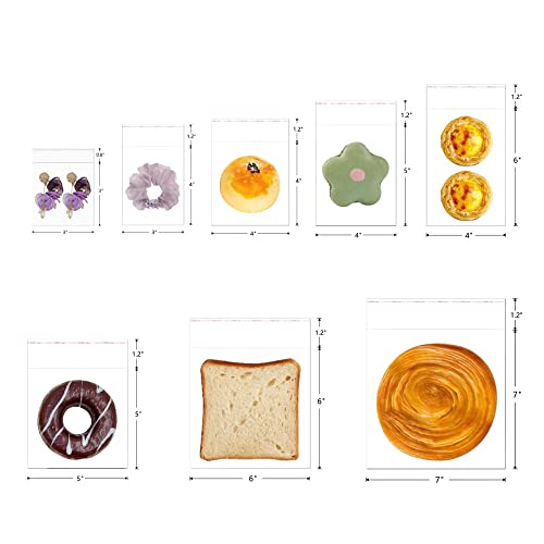 5x5" Self-Sealing Cellophane Bags 300pcs Self Adhesive Cello Bags 2mil Clear Resealable OPP Plastic Bags for Soap Cards Snacks Bakery Cookie Candy Food Treat Favor Lye Bread - size: 5x5"
