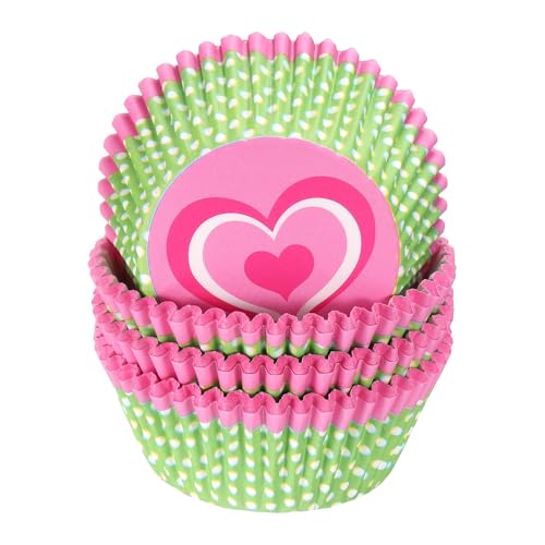 HARFINGTON 100 Count Cupcake Liners Cupcake Cups Green Dots Pink Love - color: Green Pink