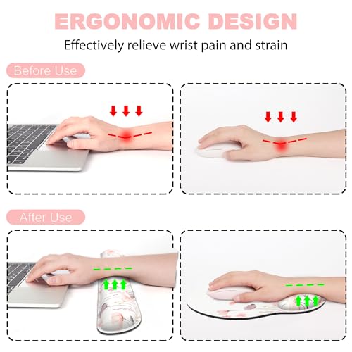 Ergonomic Mouse Pad with Wrist Rest and Keyboard Wrist Rest, Mousepad - color: Pink Watercolor Flowers
