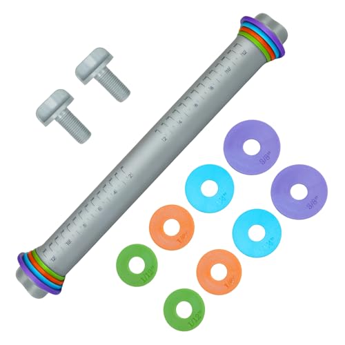 Adjustable Rolling Pin with Thickness Rings, Silicone Dough Roller