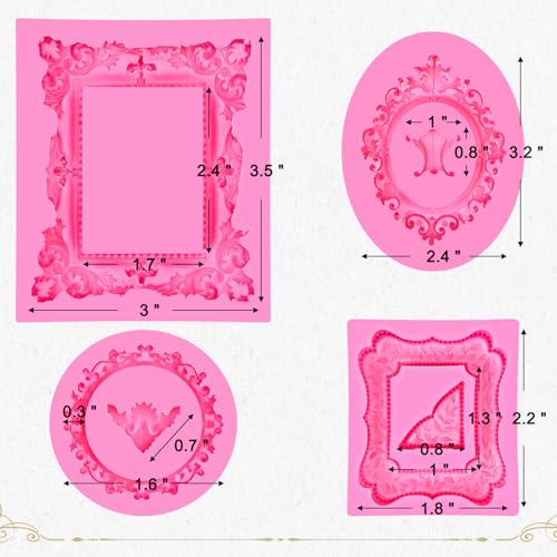 JOERSH Baroque Frame Silicone Fondant Mold, 4Pcs - style: Frames & Corners
