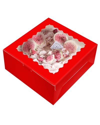 qiqee 8x8x5 Cake Box, 18 Sets Red Cake Box with Window ＆ 18 Sets 8" Red Cake Round Boards, 8inch Cake Containers - color: Red, size: 18 Sets /8x8x5