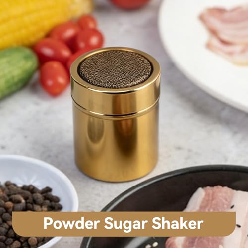 Powder Sugar Shaker Duster, Stainless Steel Dredge Shaker Powder Sugar Dispenser Fine Mesh Shaker for Salt Seasoning