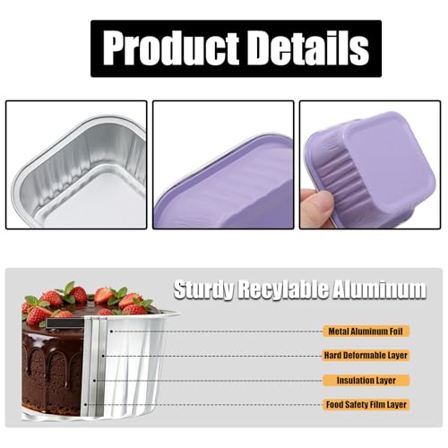 50 Pack 5oz Mini Square Cake Pans with Lids, Purple and Blue - color: Purple and Blue, size: Square