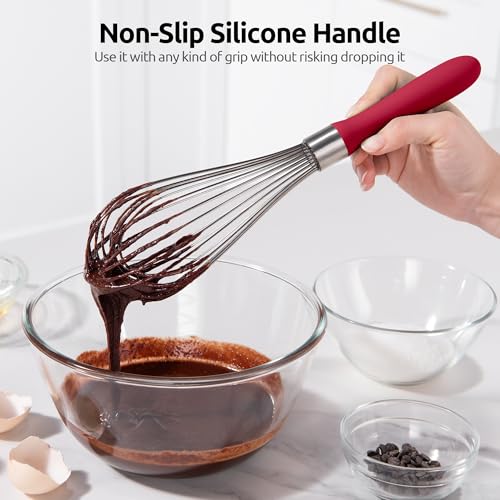 U-Taste Wire Whisk for Cooking, 18/10 Stainless Steel Balloon Wisk, L/Red - color: Red, size: Large