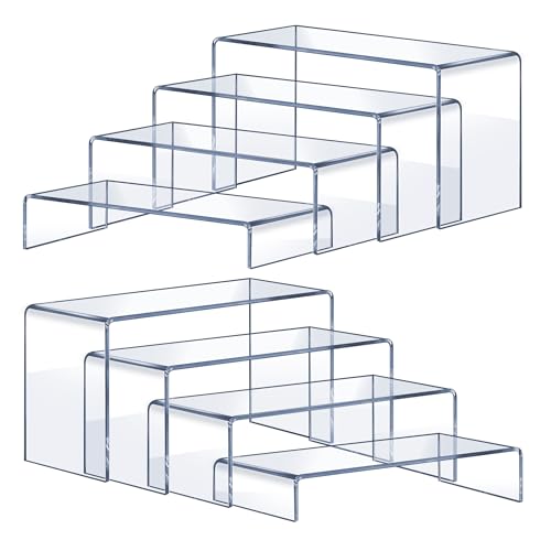 Acrylic Risers 8 Pcs (2 Sets), Clear Display Stands, 4 Sizes