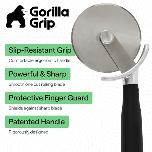 GORILLA GRIP Patented Stainless Steel Large Pizza Cutter Wheel, Black - color: Black