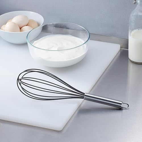 Amazon Basics Stainless Steel and Silicone Non-Stick Coated Whisk Set for Beating and Whisking, Dishwasher Safe, 8", 10", and 12", Pack of 3, Black