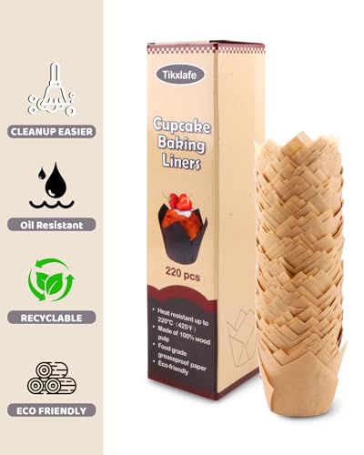 220PCS Tulip Cupcake Liners, Parchment Muffin Liners, Natural - color: Natural, size: 220 Count