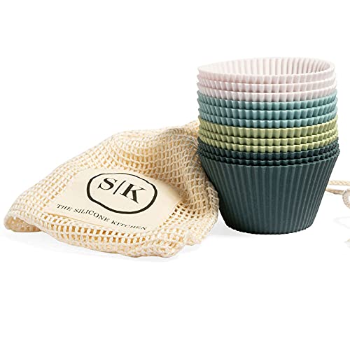 The Silicone Kitchen Reusable JUMBO Silicone Baking Cup, Non-Toxic, BPA Free, Dishwasher Safe, Jumbo, 12 Pack, White Blue Green - size: Jumbo