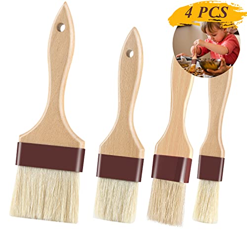 Pastry Brushes for Baking Basting Brush with Boar Bristles and Beech Hardwood Handles Culinary Oil Brush for Barbecue Butter Grill BBQ Sauce Baster Marinade Kitchen Food Cooking Brushes - 4PCS - color: 1 inch & 1.5 inch & 2 inch & 3 inch - 4PCS