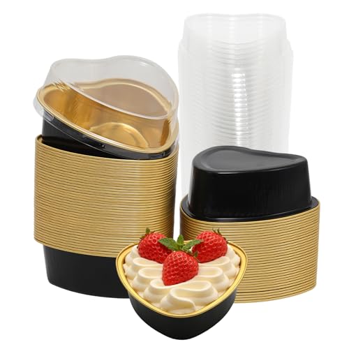 50 Pack Heart Shaped Cake Pans, 3.4oz Black and Gold - color: Black/Gold, size: Heart