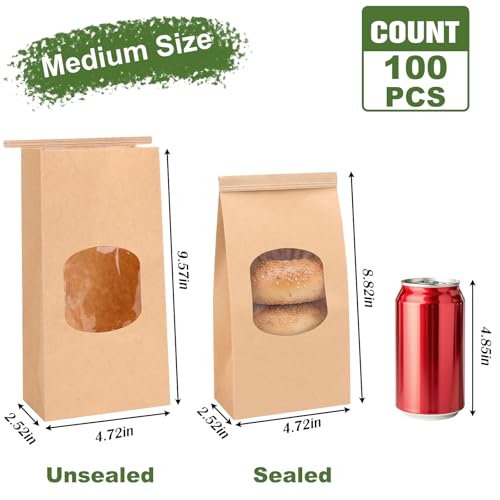 Moretoes 100pcs Medium Bakery Cookie Bags with Window, 4.7x2.5x9.6In - size: 4.7*2.6*9.6inch