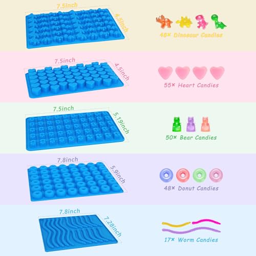 Sidosir 7Pcs Silicone Gummy Bear Molds, Non-Stick Worm Chocolate Mold for Parties, Gummy Heart for Home DIY, Silicone Dinasur Mold for Make Gummies - color: Worm Animal