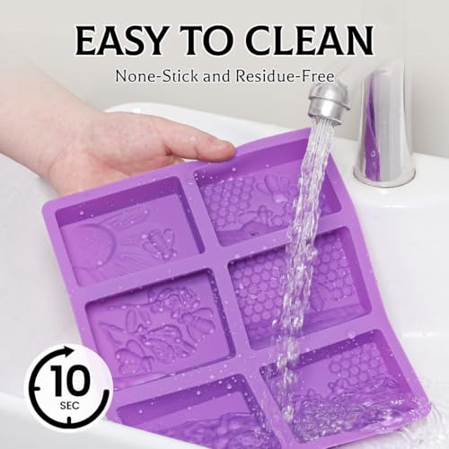 SJ 3D Bee Honeycomb Soap Mold Set, 2-Pack 6-Cavity Silicone Soap Molds - color: Pink+Purple / 3D Honeycomb
