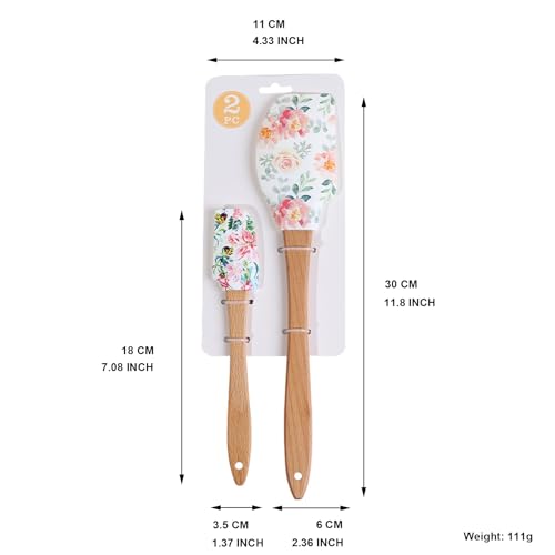 2PCS Silicone Spatula Set, Heat Resistant Baking Spatulas Food Grade Silicone Scraper Spatula for Mixing, Cooking, and Baking, Non-Stick Rubber Jar Spatulas with Hanging Hole Moderately Soft and Firm - color: Wildflowers