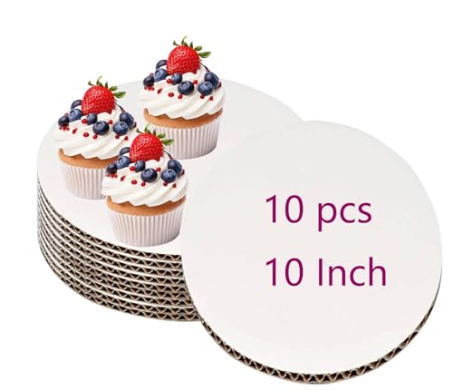 10pcs White Cake Boards 10 inch Round Disposable Cake Circle Plate Waterproof and Oil-Proof Cake Boards Sturdy Cake Trays for Cake DIY Bread Dessert and Crafts Display (10 Inch-Pack of 10) - size: 10 Inch-pack of 10