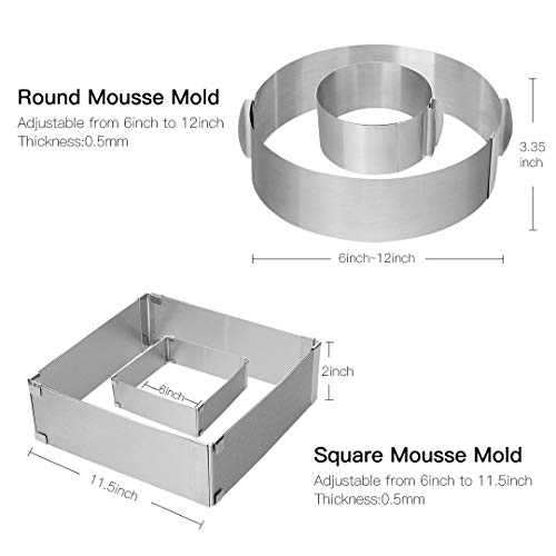 Adjustable Stainless Steel Cake Ring 2 Pack- 6 to 12 Inch