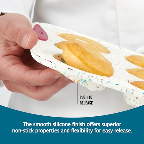 Trudeau 12-Cavity Donut Pan – Nonstick Baking Mold for Homemade Donuts, White Confetti/Fuchsia – Easy Release, Dishwasher Safe - size: Donut Pan - 12 Cavity