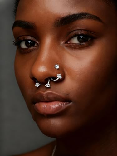 MODRSA 20g 16g 18g Piercing Taper Internal Threaded Piercing Taper Insertion Threader Tool Threadless Jewelry Changing Tool Horseshoe Nose Ring Labret Earring Studs Applicator Piercing Ball Grabber - color: E1- Horseshoe 20g 7mm 8mm - silver