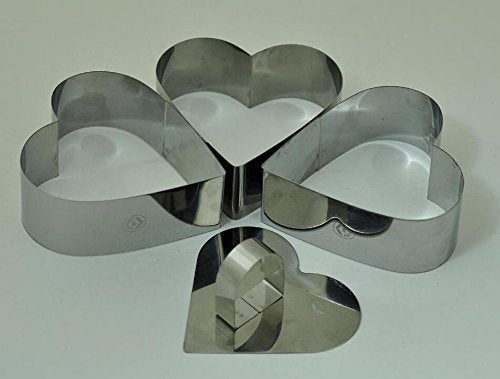 Stainless Steel Dessert Rings (4 Pcs) Heart Shape Molded Salads, Pastries Mousse Molding Layering Cutter - size: 4 Pcs Heart Shape