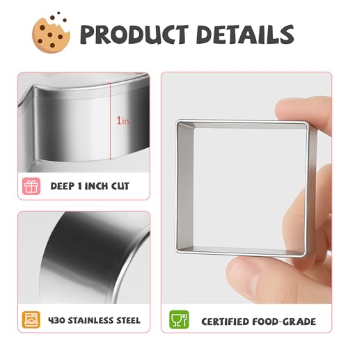 FUSOTO 6PCS Square Cookie Cutter Set, Square Shaped, 1.5-4 Inch - style: Square