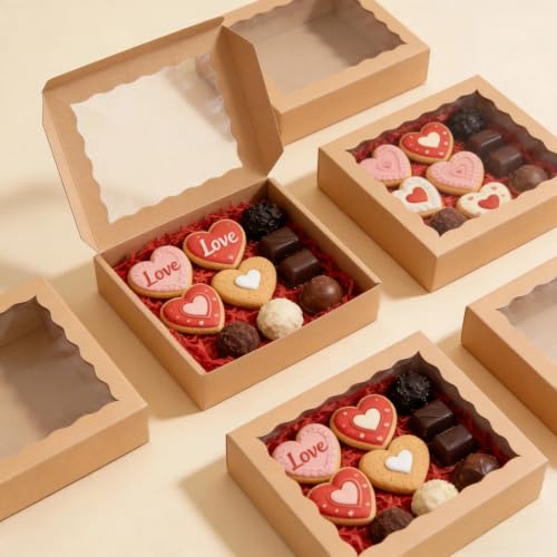 XINHPKGG 50 Pcs Pie Boxes 8x8x2 Inch Bakery Boxes with window Cookie Boxes - color: Brown