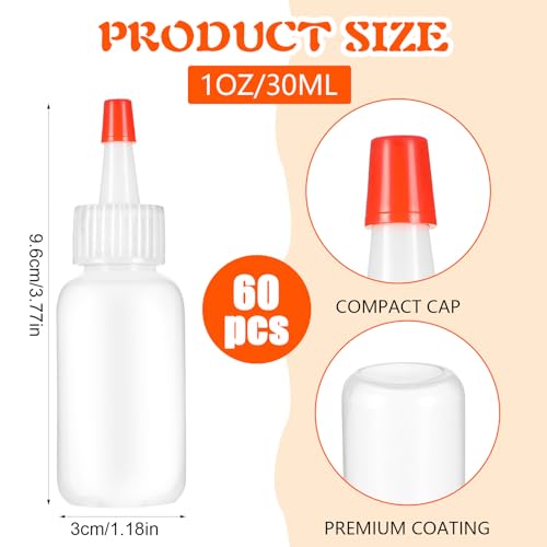 60 Pcs Squeeze Bottle for Liquids, Mini Sauce Bottles with Squeeze Top Caps, for Icing Cookie Decorating Sauces Condiments Arts Crafts (1 Oz)