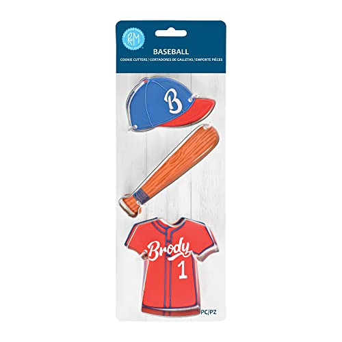 R&M International 5188 Baseball Bat, Hat, and Jersey Tee Shirt Cookie Cutters 3-Piece Set