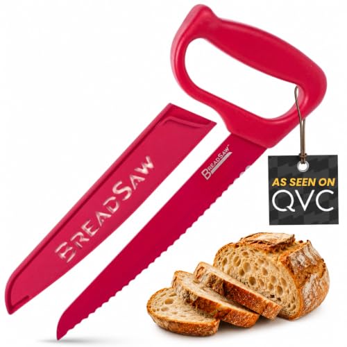 Sourdough Bread Knife, 8" Serrated Blade with Ergonomic Handle, Stainless Steel, Red - color: Red
