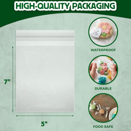 Seal Fresh Self Sealing Cellophane Bags - 5" x 7" (1000 Count) - Clear Plastic Resealable Cello Bag - Cellophane Treat Bags, Cookie Bags for Packaging, Candy bags, Cello Bags, Pastry Bags - size: 5" x 7"