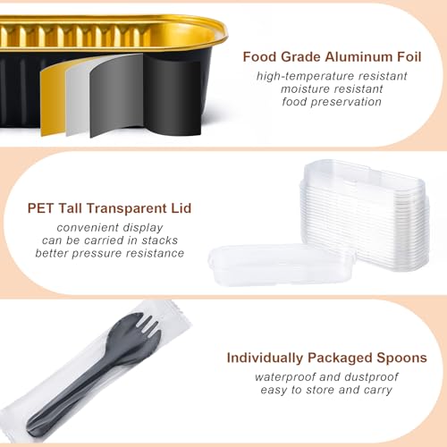 Mini Loaf Pans with Lids and Spoons, Rectangle Cake Pans, Baking Containers - color: Black/Gold