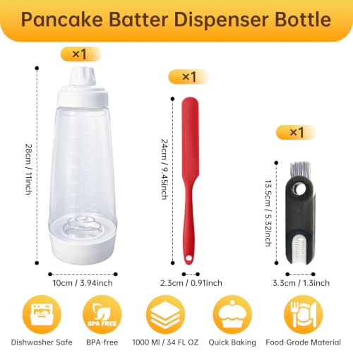 Pancake Batter Dispenser Bottle,34oz,BPA-Free Dishwasher-Safe - size: 1 Batter Dispenser