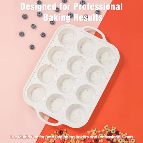 Silicone Muffin Pan with Metal Reinforced Frame - 12 Cups Muffin Pan With 24 Cups for Homemade Muffins, Cupcakes, Oven and Dishwasher Safe - Set of 2, Rainbow Dots - size: Standard+Mini