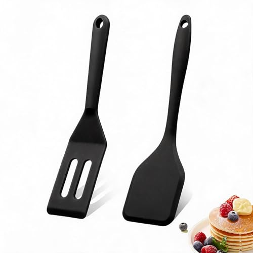 Small Silicone Spatula Set, Mini Spatulas for Baking, Cooking, Serving - color: Black