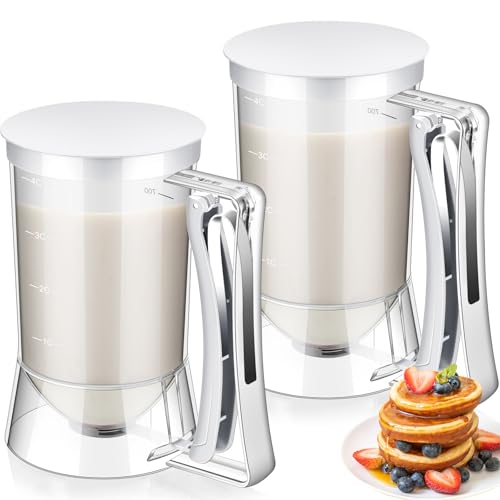 FillTouch 2 Pcs Handheld Batter Dispenser Squeeze Handle 4 Cups, White - color: White
