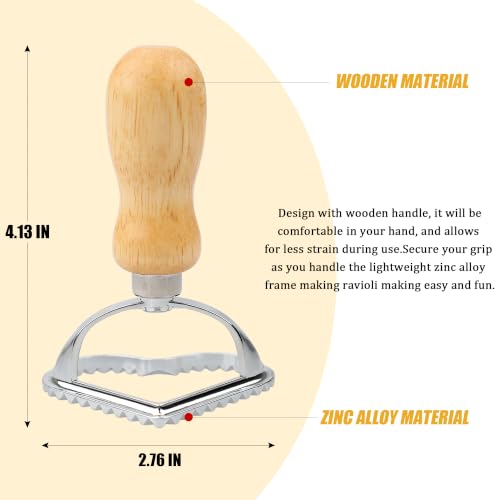 Heart Cookie Stamp Cutter, Wood Handle Fluted Edge Ravioli Press - color: Heart Shaped