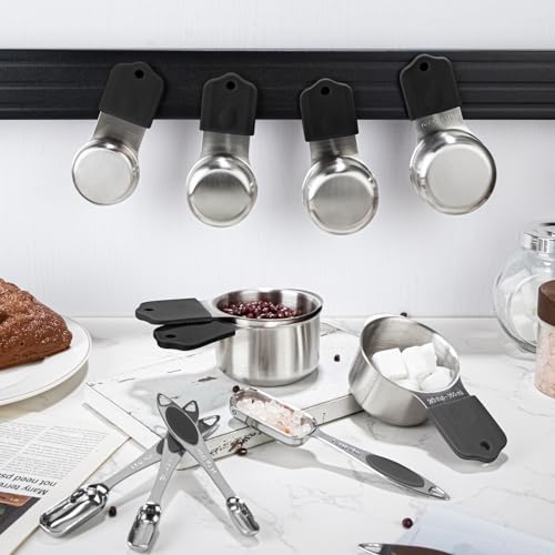 15-Piece Magnetic Measuring Cups and Spoons Set with Leveler, Black - color: Black