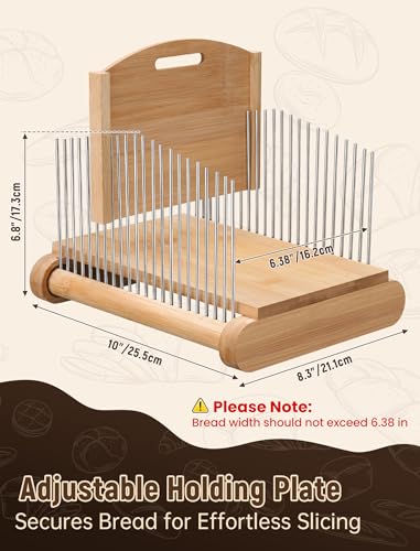 NiHome Bread Slicer for Homemade Bread, Bamboo, Adjustable Thickness