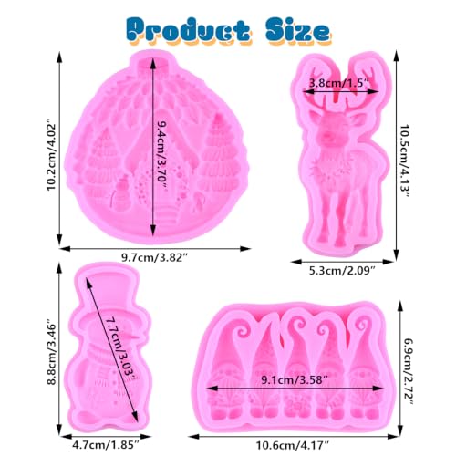 Mujiang Christmas Silicone Molds Snowman Gnome Deer Fondant Mold Set of 4 - color: Style F