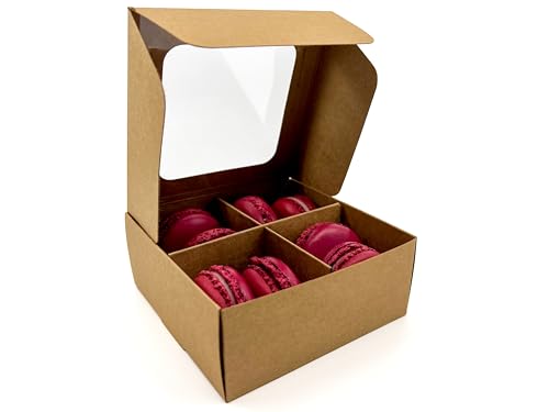 20-Ct Kraft Treat Boxes, 4.5x4.5x1.9in, Window & Dividers - color: Kraft, size: 4.5 x 4.5 x 1.9 in (4 compartments)