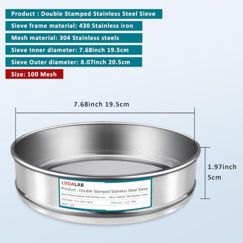 7.9" (20cm) 304 Stainless Steel Lab Sieve, 100 Mesh (0.15mm) Screen Sifter - size: 100Mesh(0.15mm)/Ф7.9in