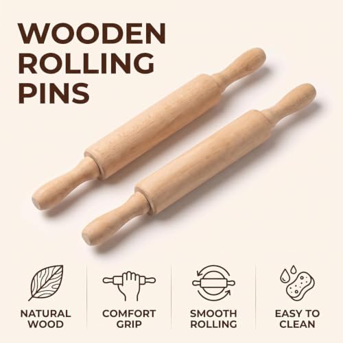 2Pcs Wooden Mini Rolling Pin Baking Small Dough Rolling Pin for Fondant Pastry Pizza Crafting and Imaginative Play for Christmas Presents Mini Pins Kitchen Dining (6 Inch)