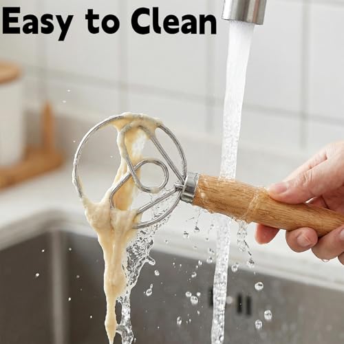 TEEVEA Danish Dough Whisk Wooden Handle Stainless Steel for Sourdough Bread - color: Rubber Wood Heart-Shaped