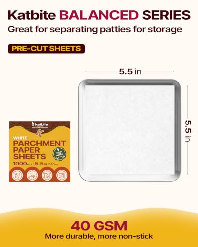 Katbite 1000 Pcs Burger Patty Paper Squares, 5.5x5.5 Inch, Non-Stick - size: 5.5"x5.5"-1000