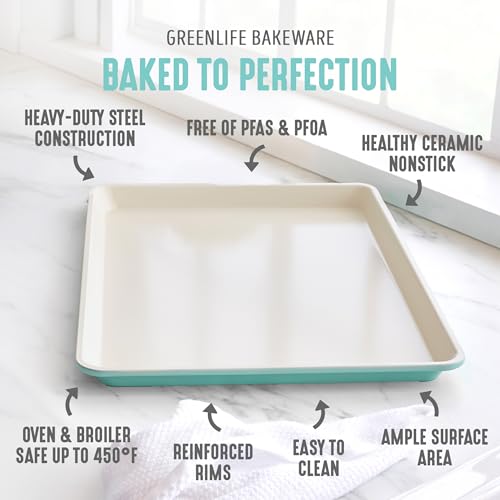 GreenLife 18” x 13” Ceramic Nonstick Half Cookie Sheet, Turquoise - color: Turquoise, size: 18" x 13" Half Baking Sheet