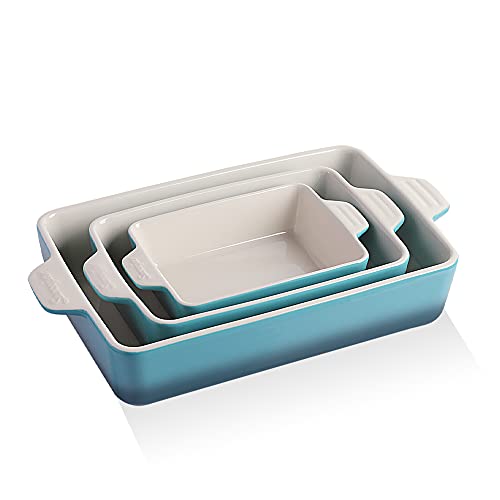 Sweejar Ceramic Bakeware Set, Rectangular Baking Dish for Oven Lasagna Pans for Cooking, Kitchen, Cake Dinner, Banquet and Daily Use, 11.8 x 7.8 x 2.76 Inches of Casserole Dishes (Gradient Blue) - color: Gradient Blue