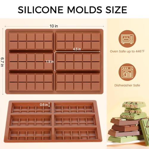 Chocolate Molds - Non-Stick Chocolate Bar Mold, Break Apart Chocolate Bar Maker Food Grade Deep Chocolate Bar Mold For Making Candy Knafeh Pistachio Chocolate Bar - Set of 2 - color: Choco: 2 PCS, size: Square